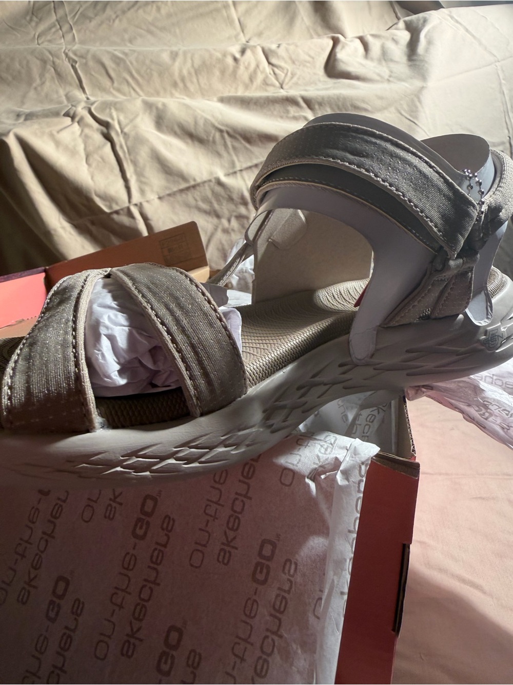 New with Tags Skechers Taupe and Light Gray Sport Sandal with Adjustable Straps